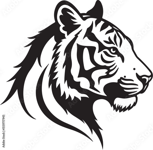 Powerful Tiger Head Side View - Wild Feline Vector Graphic