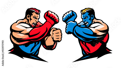 Boxer Face-Off – Red vs Blue Fighters in Combat Stance