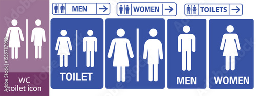 WC icon set. Toilet, restroom, man and woman, bathroom, disabled, dumpster, toilet paper, infant - stock vector.