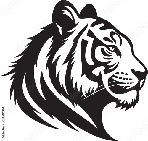 Powerful Tiger Head Side View - Wild Feline Vector Graphic