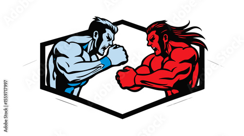 Boxer Face-Off – Red vs Blue Fighters in Combat Stance