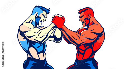 Boxer Face-Off – Red vs Blue Fighters in Combat Stance