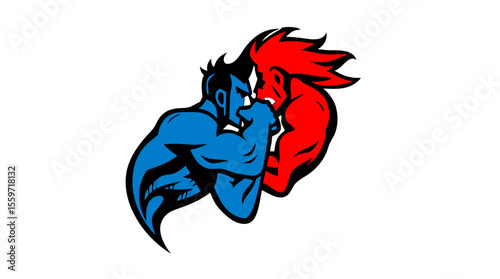 Boxer Face-Off – Red vs Blue Fighters in Combat Stance