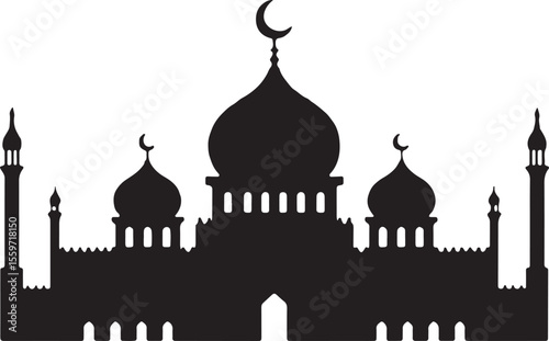 Classic Mosque Silhouette - Islamic House of Worship Vector