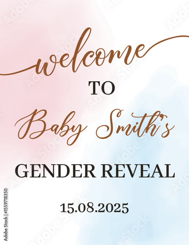Gender reveal welcome banner Pink and blue color Boy or girl