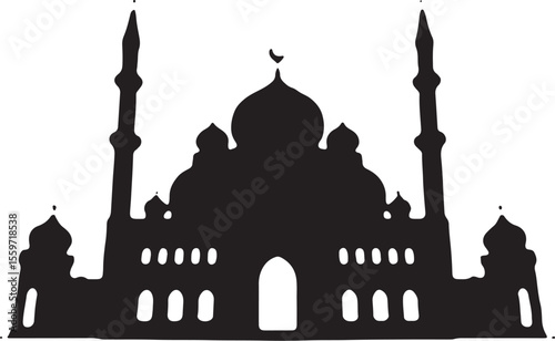 Classic Mosque Silhouette - Islamic House of Worship Vector