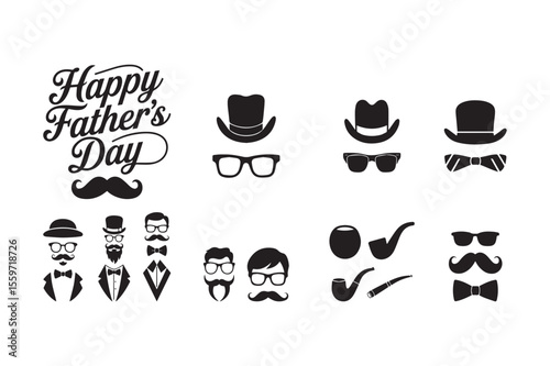 Father’s Day Gentleman Icon Set and Text Vector Illustration
