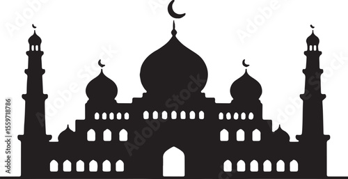 Classic Mosque Silhouette - Islamic House of Worship Vector