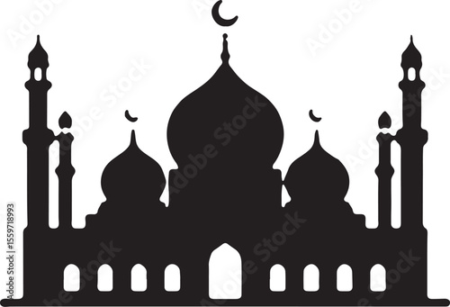 Classic Mosque Silhouette - Islamic House of Worship Vector