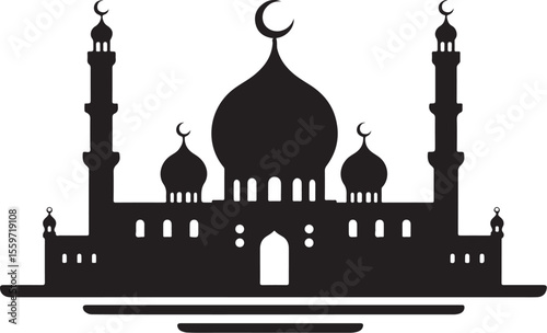 Classic Mosque Silhouette - Islamic House of Worship Vector