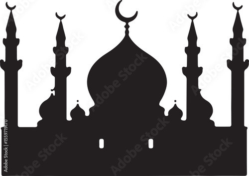 Classic Mosque Silhouette - Islamic House of Worship Vector
