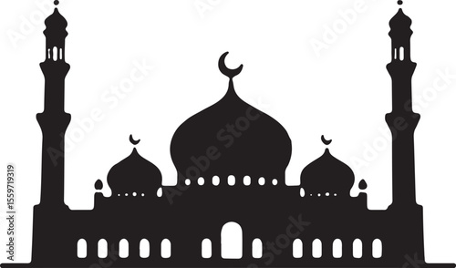 Classic Mosque Silhouette - Islamic House of Worship Vector