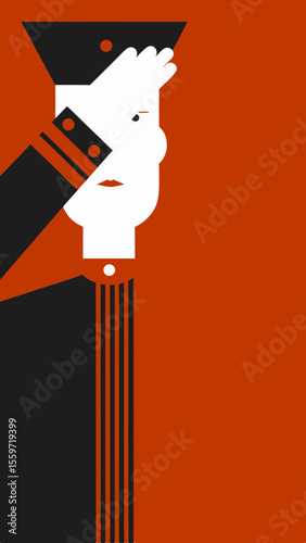 Male soldier saluting in uniform with red background, concept of Remembrance Day  
