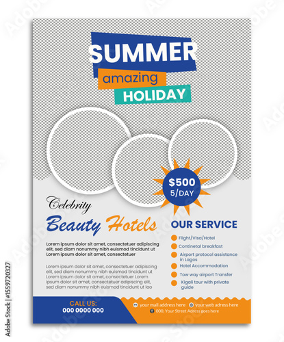Minimal and simple travel flyer template / leaflet design.