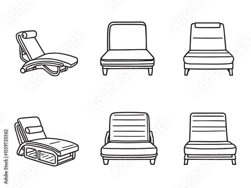 Modern chaise lounge chair in clean line art style