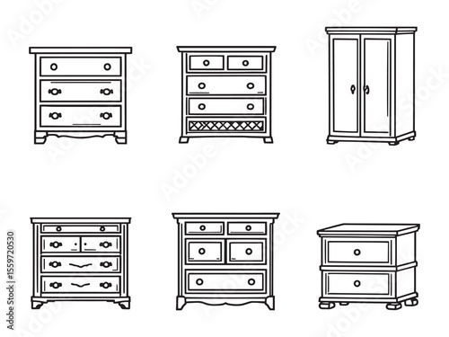 Modern chest of drawers linear style drawing artwork