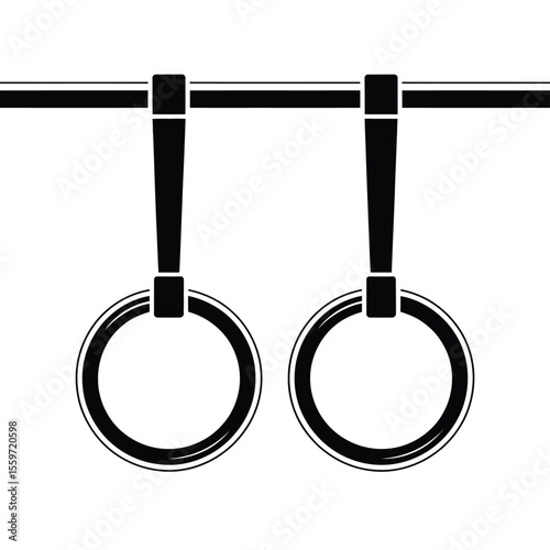 Gymnastic Rings Hanging From a Bar Black and White Illustration