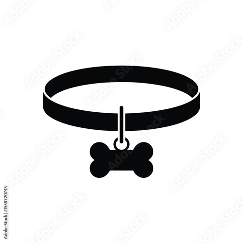 Black dog collar with bone tag on a white background