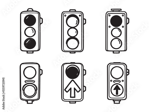modern clean style traffic light outline drawing illustration
