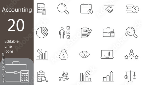 Accounting Editable Line Icons Set. invoice, tax return, accounting, auditing, inspection and more. Accounting icons for web and mobile app. Vector illustration