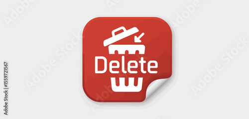 Red Delete Button Icon with Trash Can Graphic