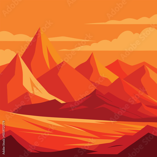 Εκτύπωση καμβά Hillside with sheep grazing under cloudy sky vector illustration