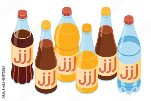 Various Refreshing Beverages in Isometric View