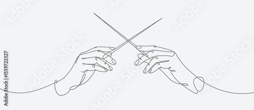 Two Hands Holding Baton in Continuous Line Drawing
