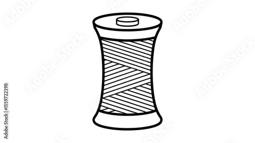 Black and white illustration of a thread spool with thread