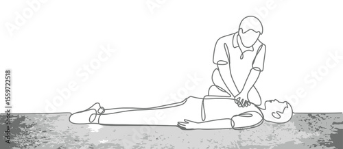 First Aid CPR Illustration One Line Drawing