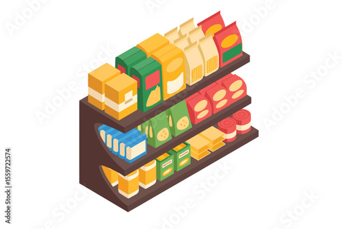 Grocery Store Shelf with Packaged Goods