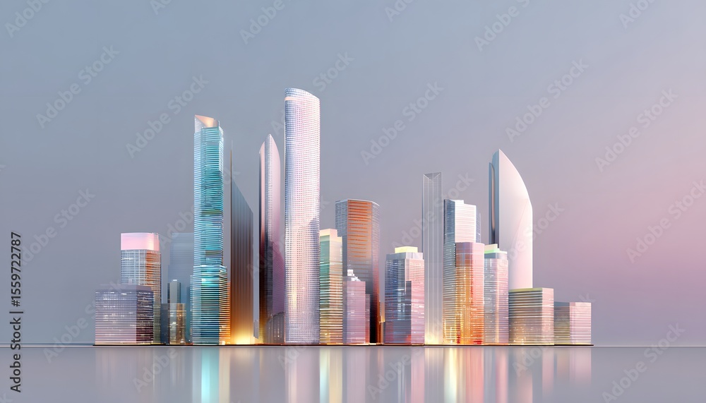 Fototapeta premium Modern city. Skyscraper on grey background