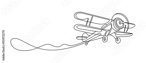 Single Line Art Biplane Airplane Illustration