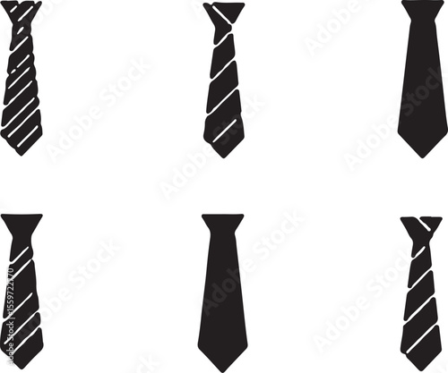 Set of Black Necktie Silhouettes - Formal Menswear Vector Icons

