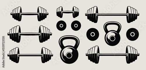 Black and White Gym Equipment Icons