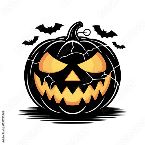 Spooky Halloween Pumpkin with Bats Silhouette for Festive Season Designs