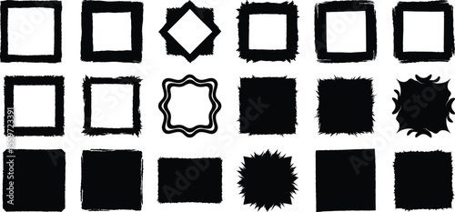 Grunge hand-drawn square shape set, rough vector frames for borders, labels, textures, badges, and graphic design
