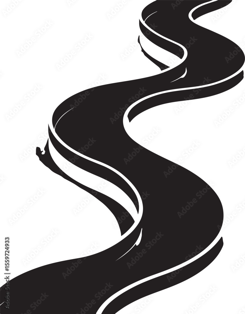 Naklejka premium Abstract Wavy Black Line or River Flow Vector