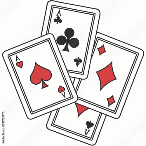 Four Aces Playing Cards Scattered Across a White Background