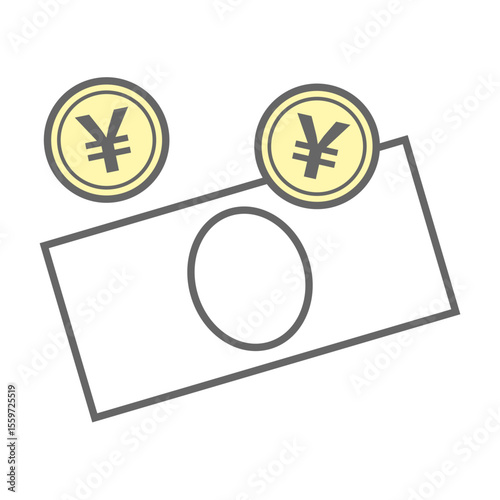 Japanese yen coin and bill icon