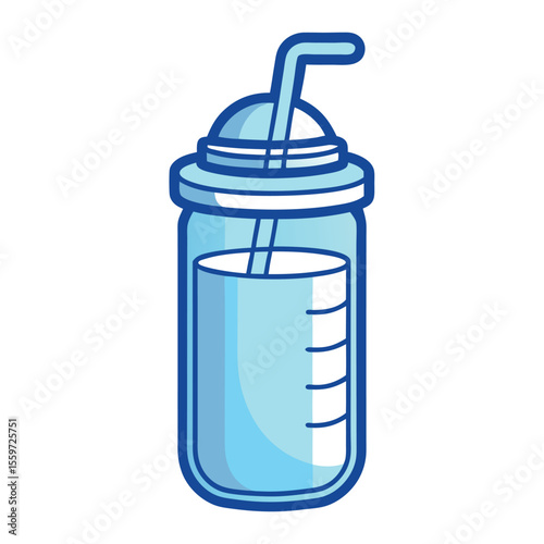 Line art of a compact school water bottle with a straw lid and handle