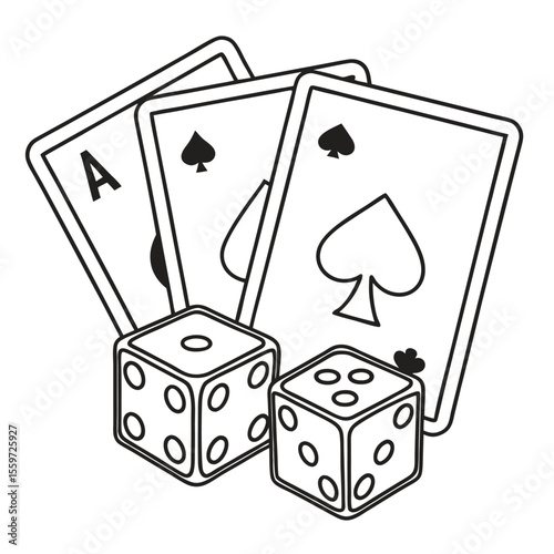 Gambling and Gaming Symbols Featuring Playing Cards and Dice for Casino Entertainment