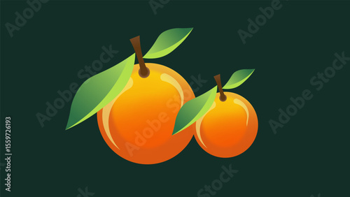 Fresh, juicy orange fruit vector illustration with green leaves, isolated on white for a healthy, natural, and sweet citrus design