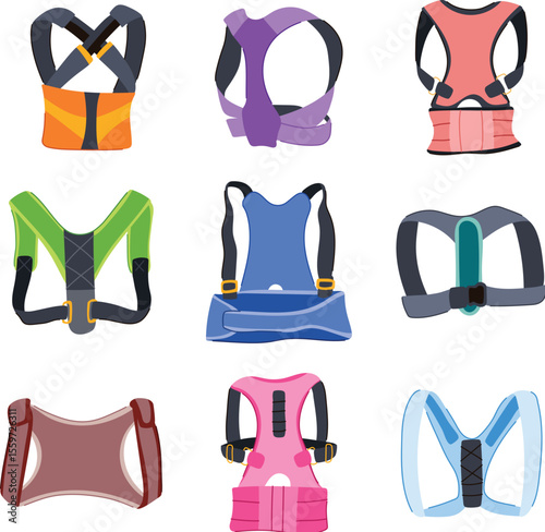 back posture corrector set cartoon vector illustration