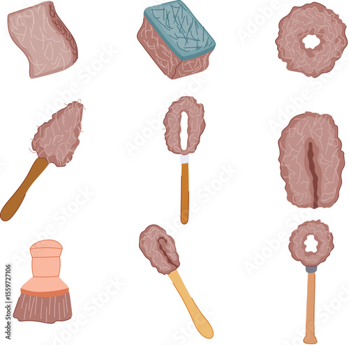 coconut fiber dish scrubber set cartoon vector illustration