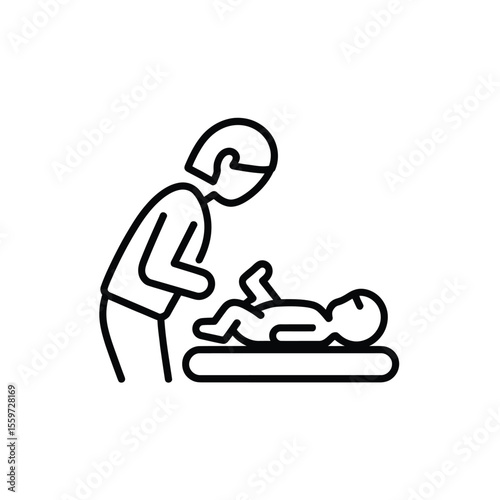 Parent Changing Baby Diaper on Changing Table Line