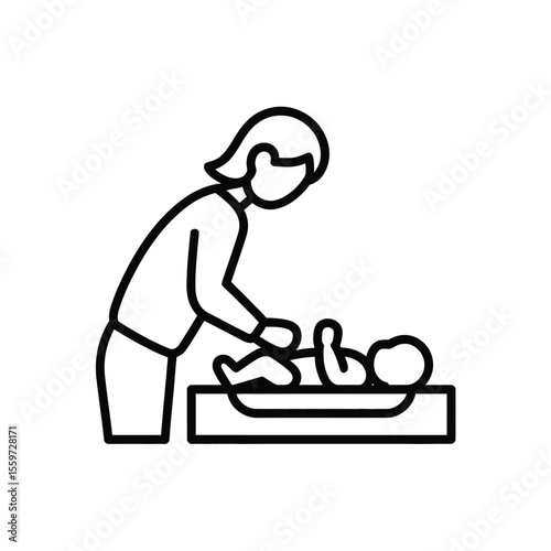 Parent Changing Baby Diaper on Changing Table Line