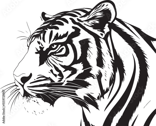 Majestic Tiger Head Profile - Wild Animal Vector Illustration