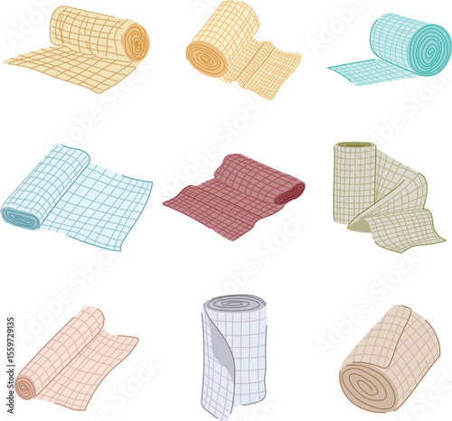 gauze roll set cartoon vector illustration