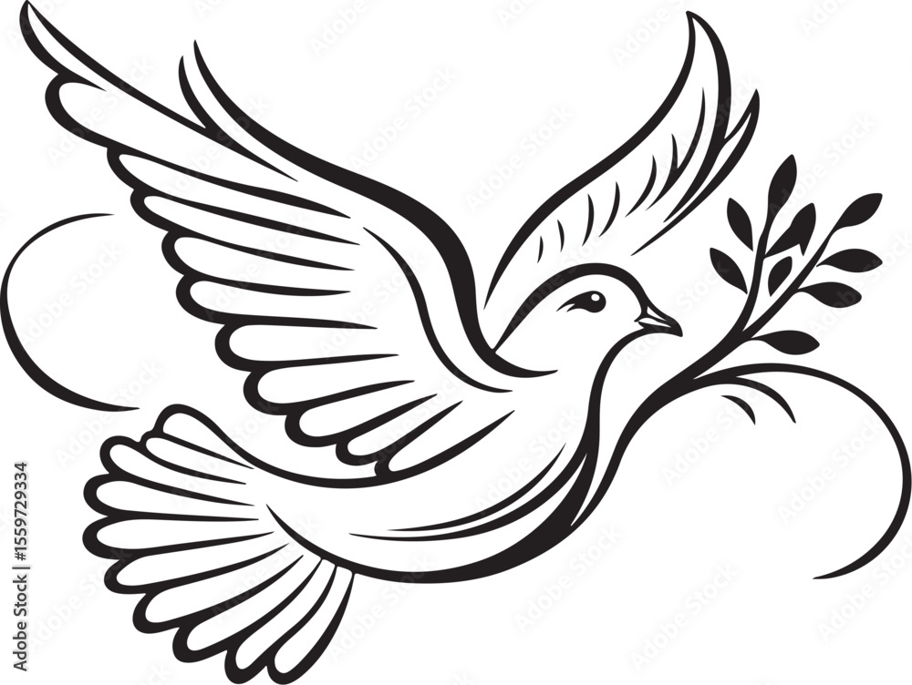 Fototapeta premium Peace Dove with Olive Branch - Hand Drawn Vector Illustration